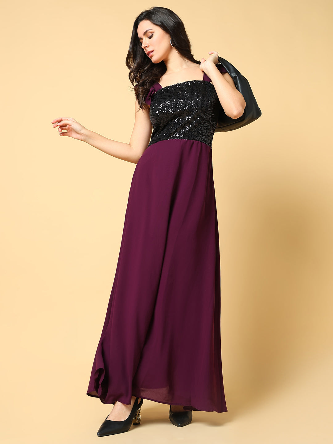 Women Solid Burgundy Maxi Dress