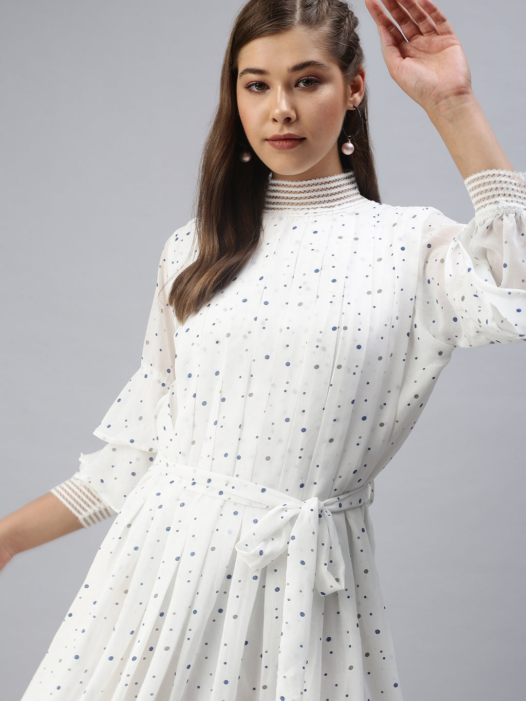 Women Printed Fit and Flare White Dress