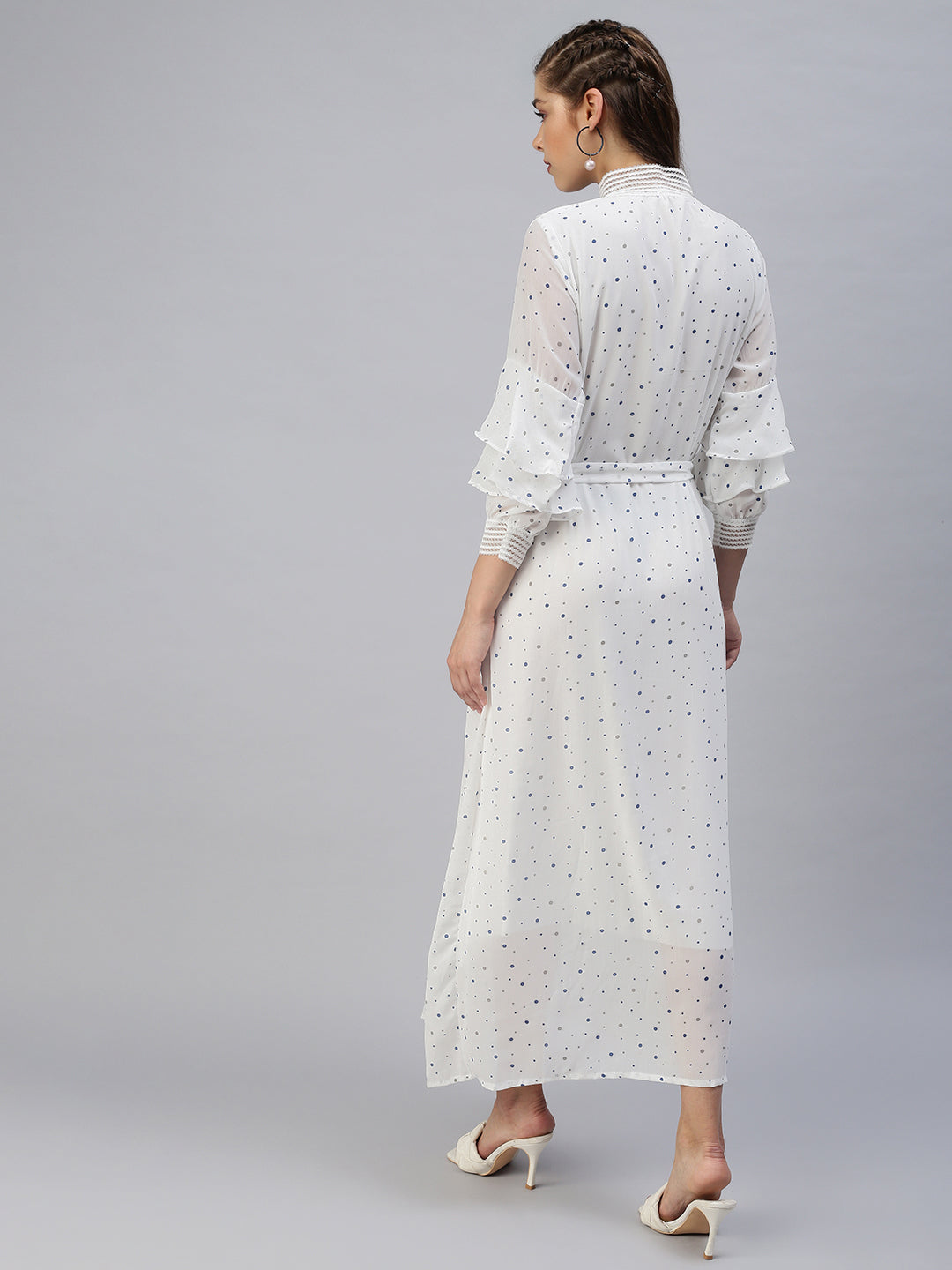 Women Printed Fit and Flare White Dress