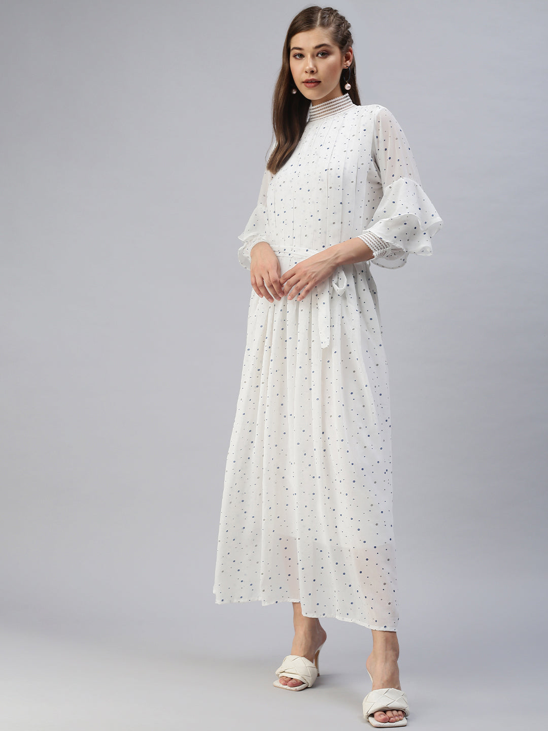 Women Printed Fit and Flare White Dress