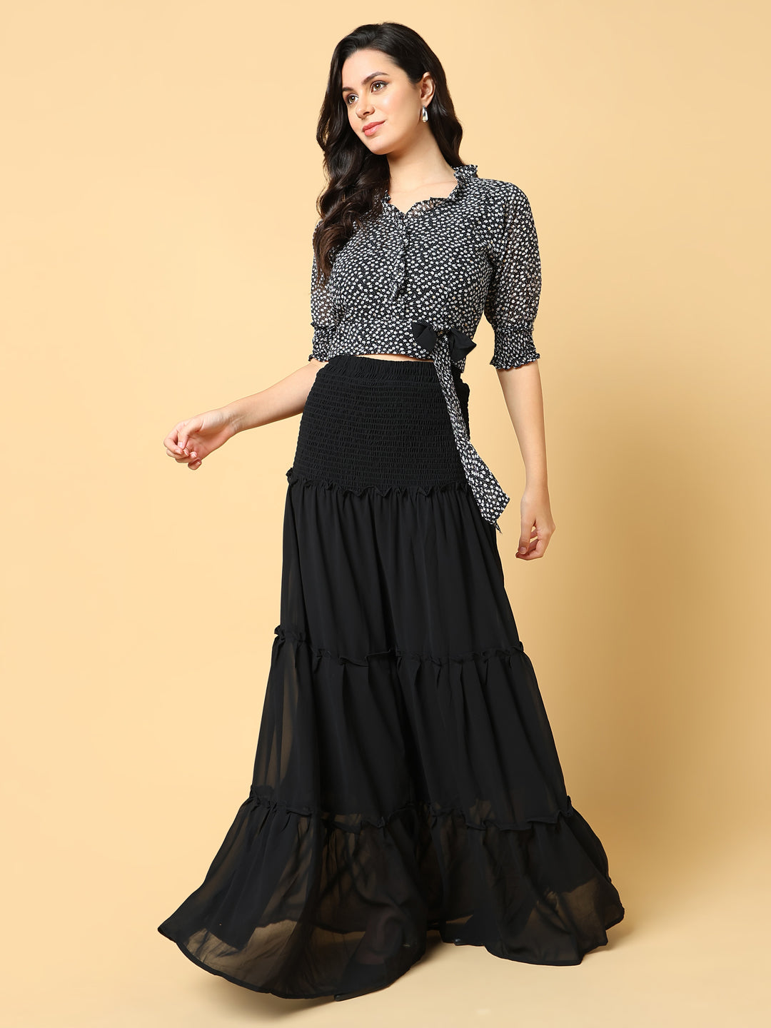 Women Black Printed Co Ords Set