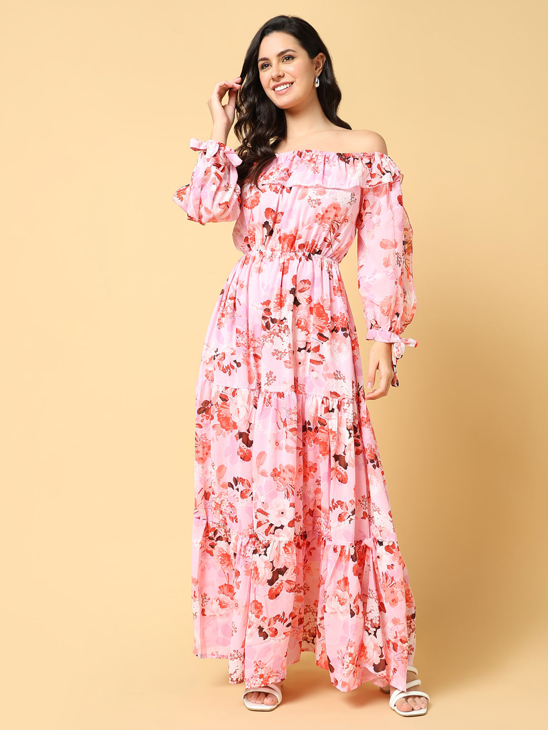 Women Printed Pink Fit and Flare Dress