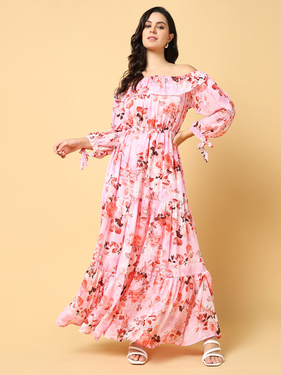 Women Printed Pink Fit and Flare Dress