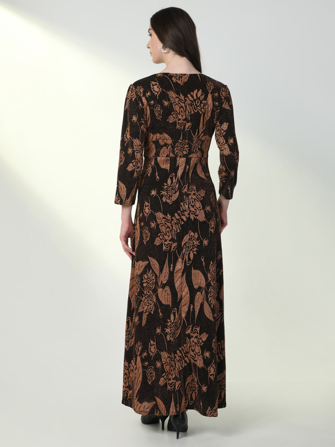 Women Floral Brown Flared Dress