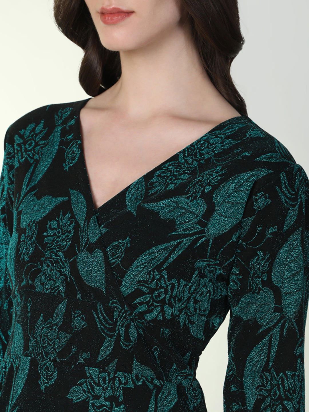 Women Floral Green Flared Dress