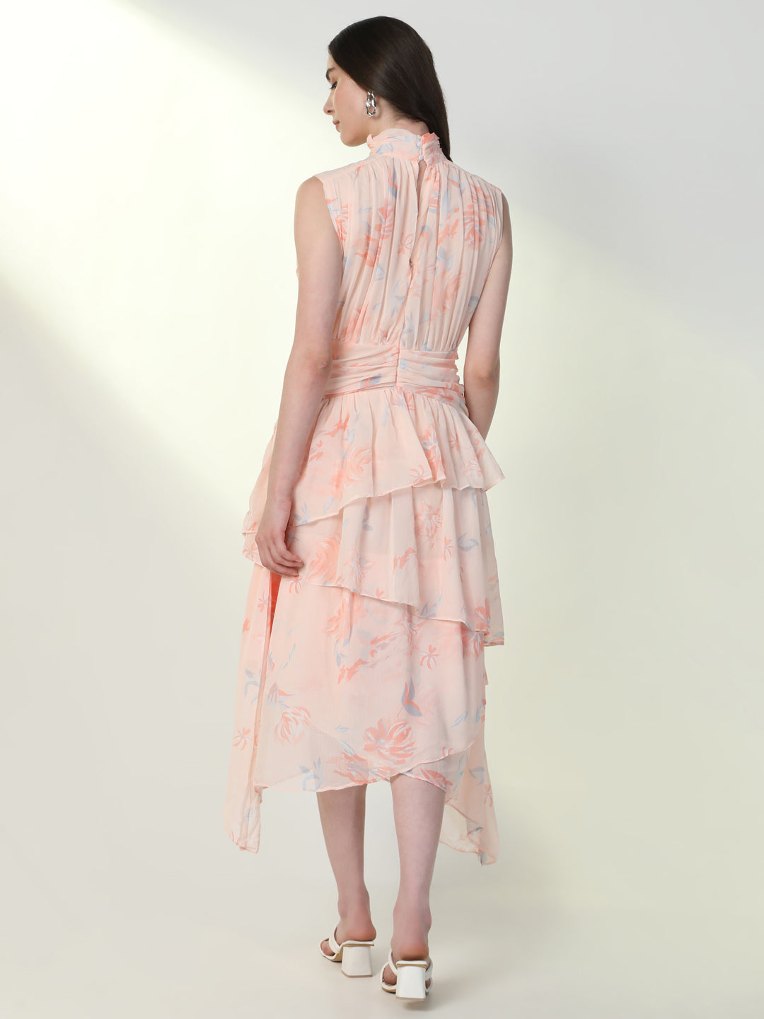 Women Floral Peach Flared Dress