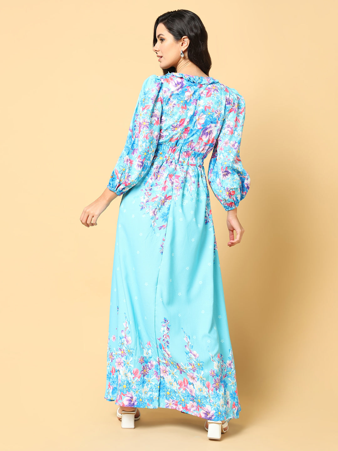 Women Printed Blue Fit and Flare Dress