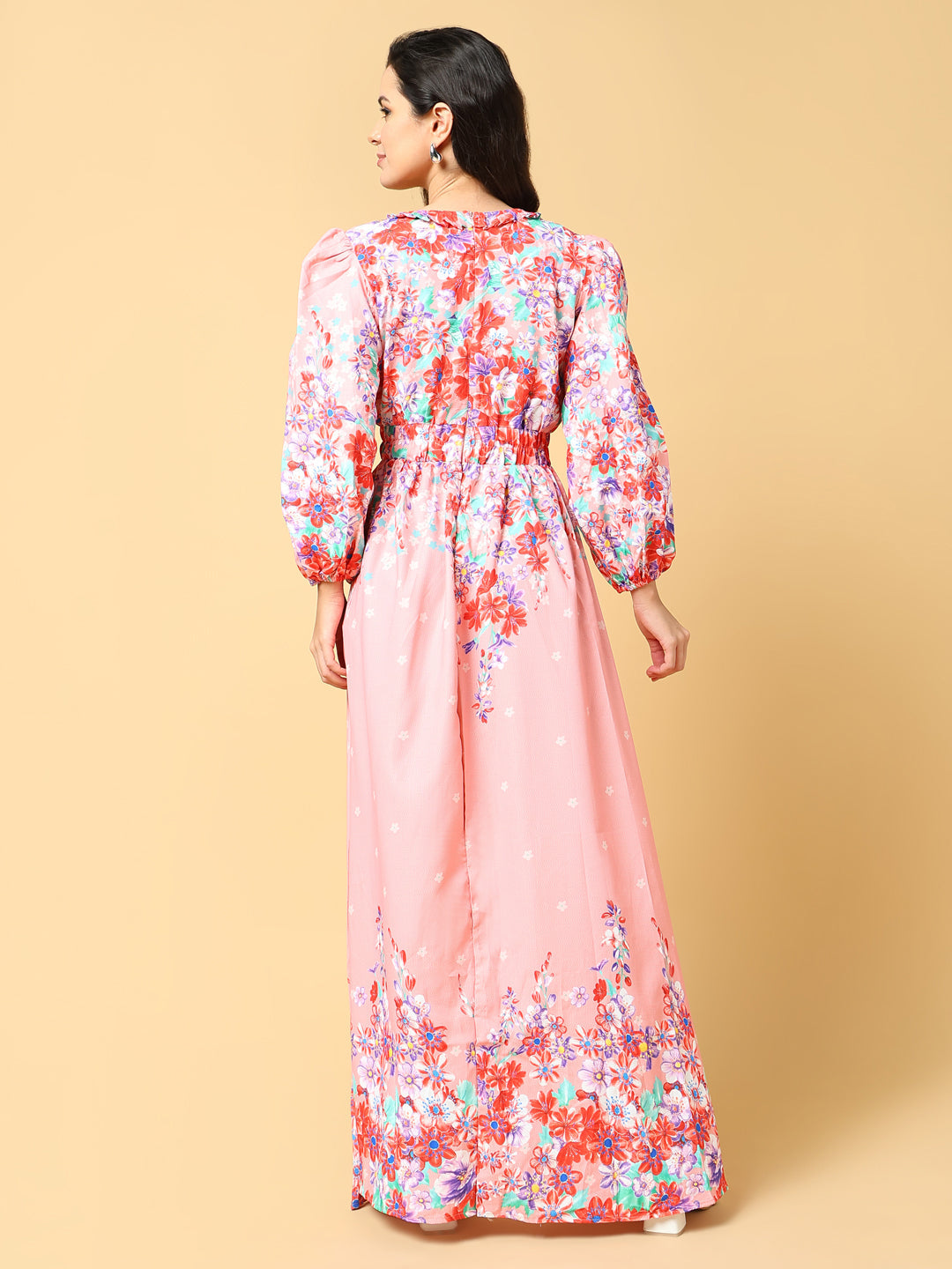 Women Printed Pink Fit and Flare Dress