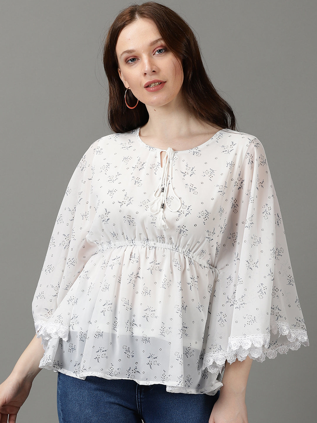 Women's Printed White Kaftan Top