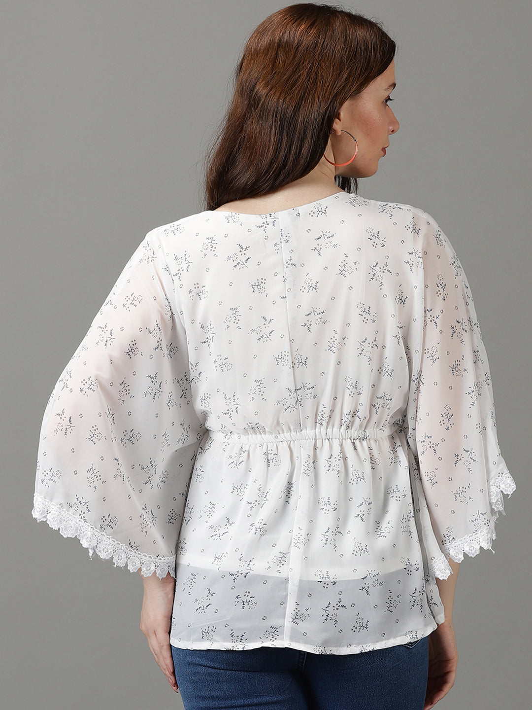Women's Printed White Kaftan Top