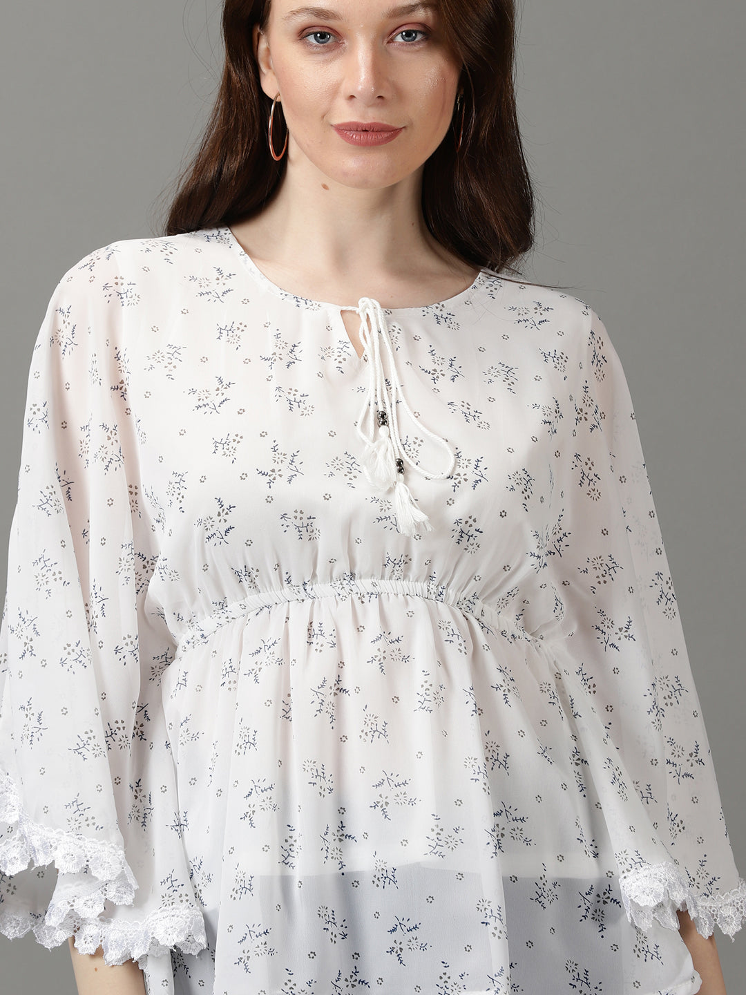 Women's Printed White Kaftan Top