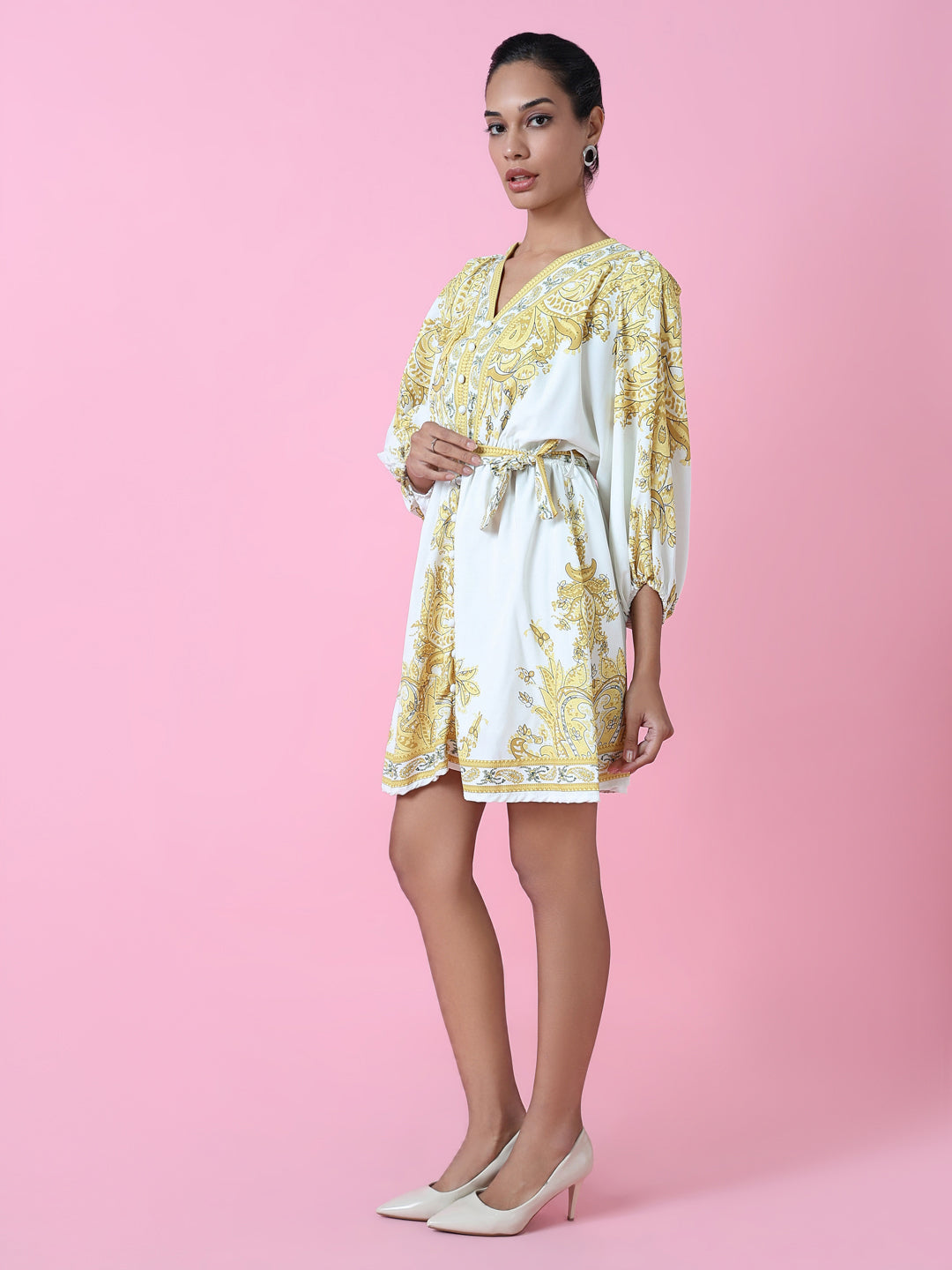 Women Yellow Graphic Fit and Flare Dress