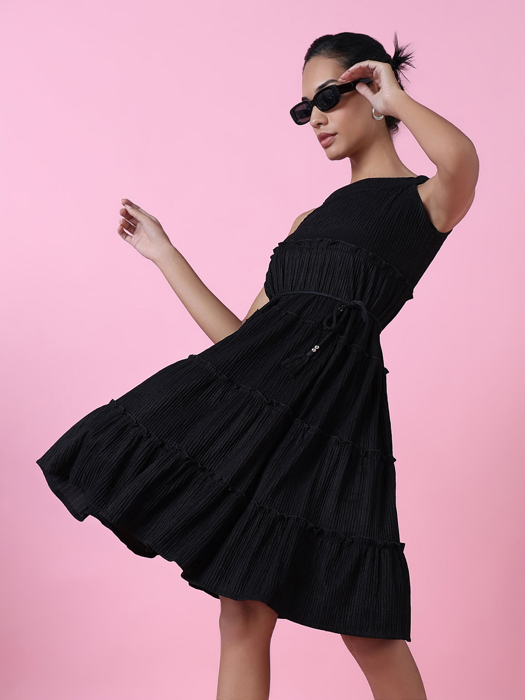 Women Black Solid Fit and Flare Dress