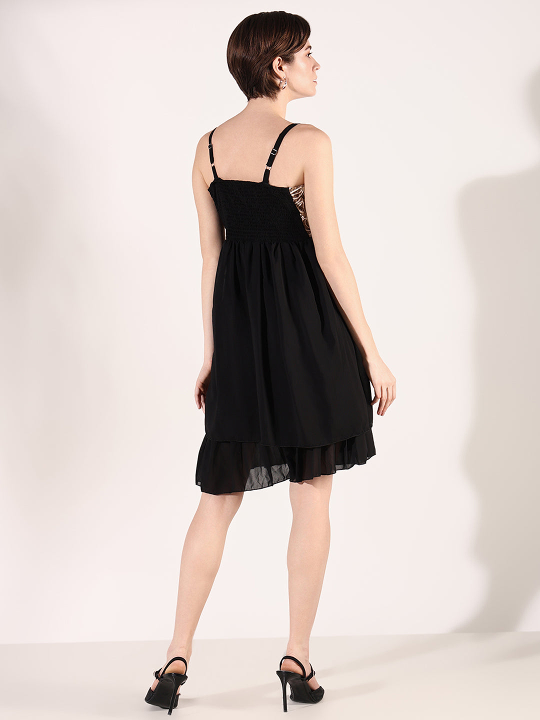 Women Black Solid Fit and Flare Dress