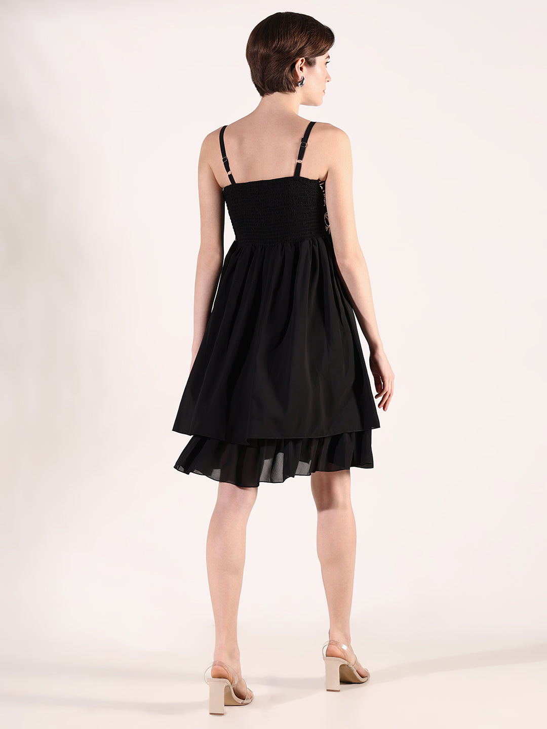 Women Black Solid Fit and Flare Dress