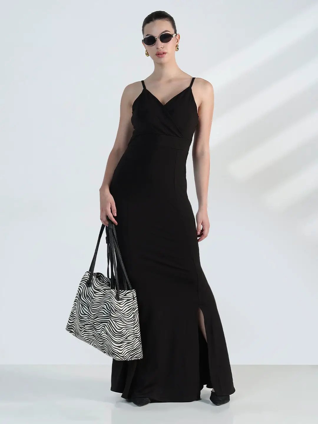 Shop Women's Black Sleeveless Fish Cut Dress with Side Slit| Showoffff Shop Women's Black Sleeveless Fish Cut Dress with Side Slit| Showoffff