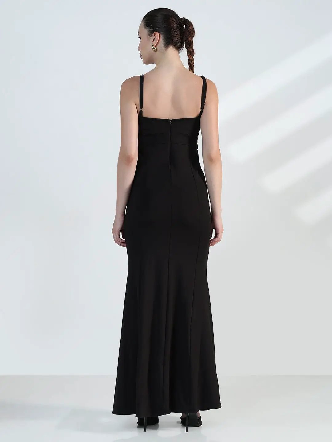 Women's Black Sleeveless Fish Cut Dress with Side Slit - from SHOWOFFFF