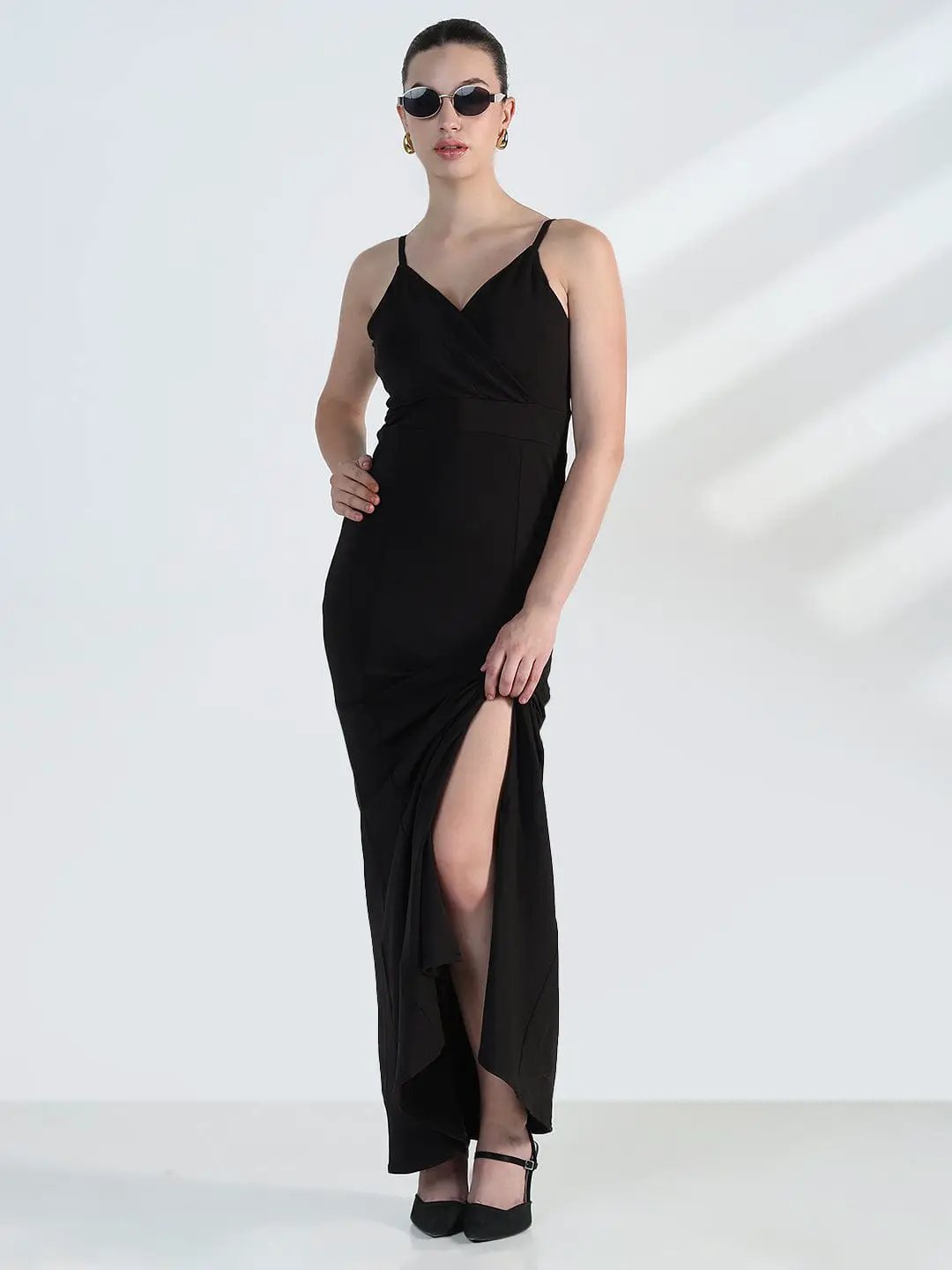 Women's Black Sleeveless Fish Cut Dress with Side Slit - from SHOWOFFFF