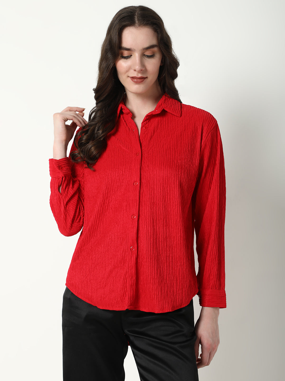 Women Red Solid Shirt