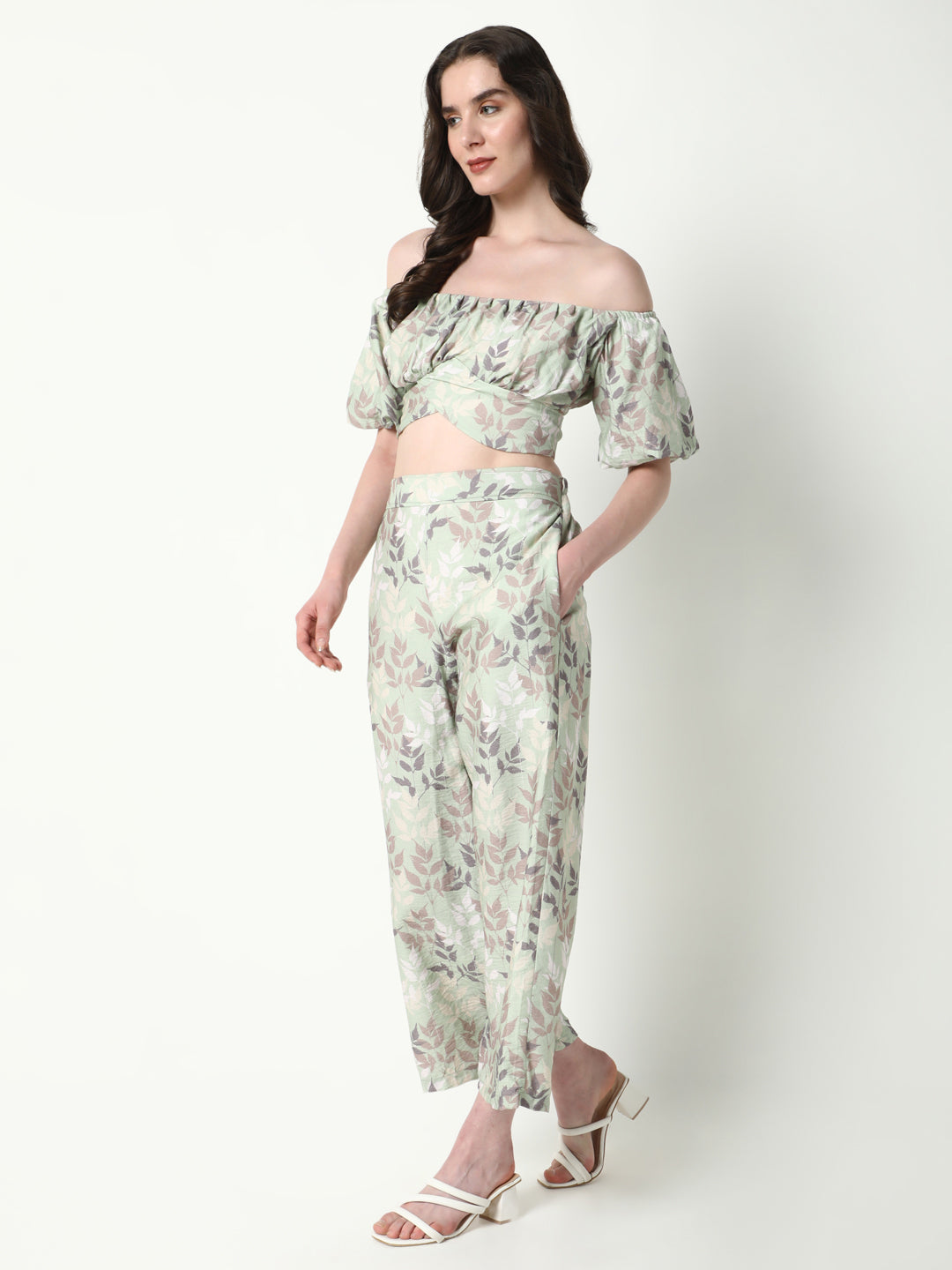 Women's Green Printed Casual Co-Ords Set