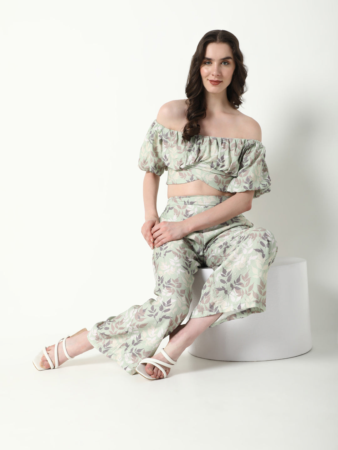 Women's Green Printed Casual Co-Ords Set