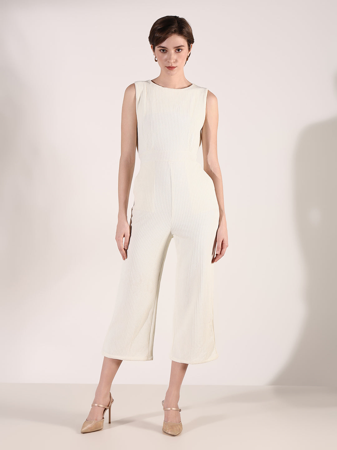 Women Solid Cream Jumpsuit