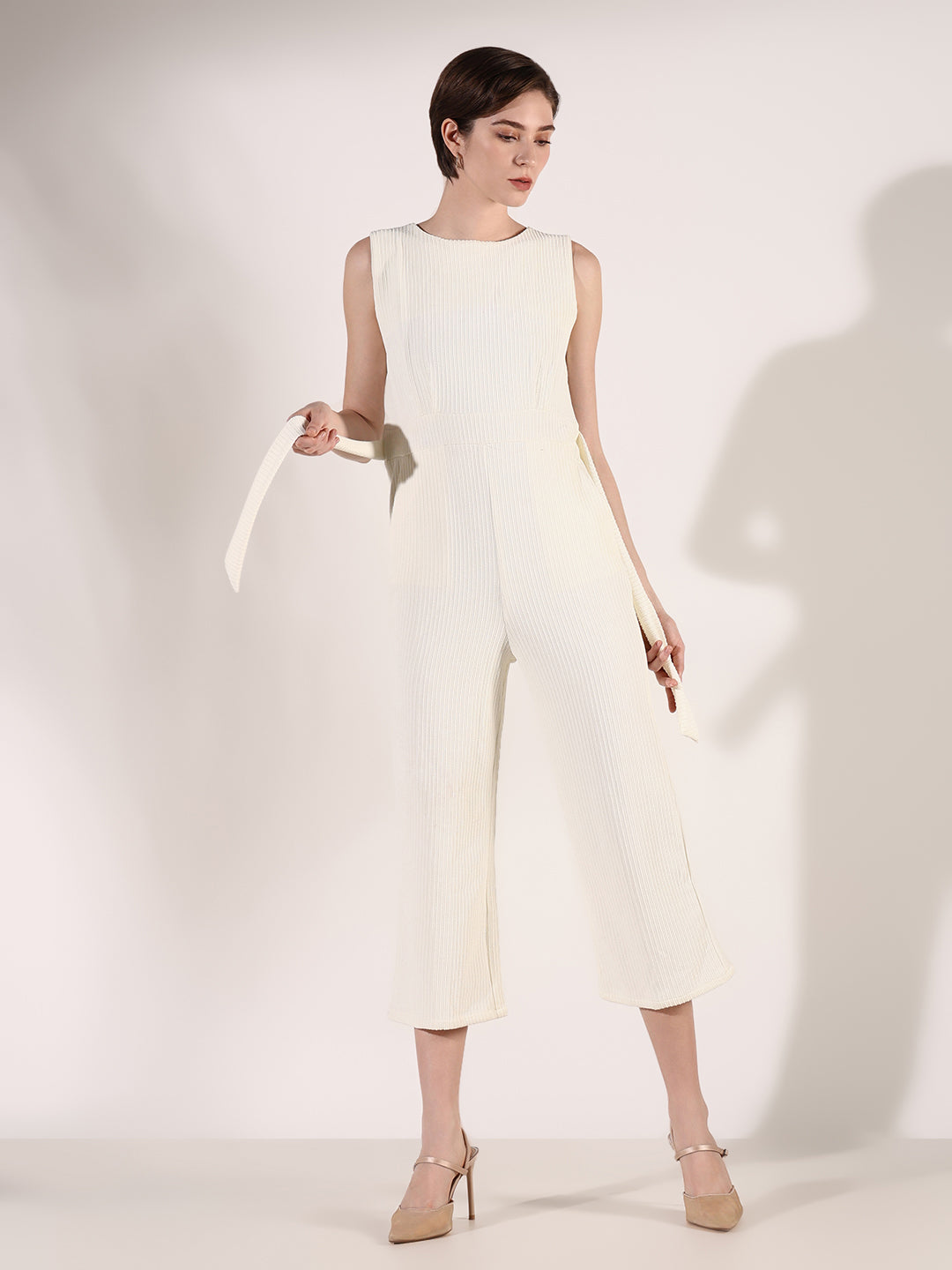 Women Solid Cream Jumpsuit