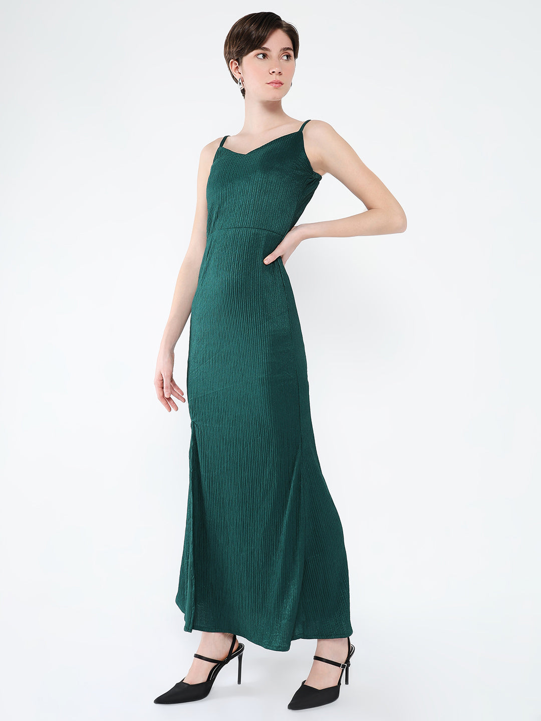 Women Solid Green A-Line Dress with Shrug