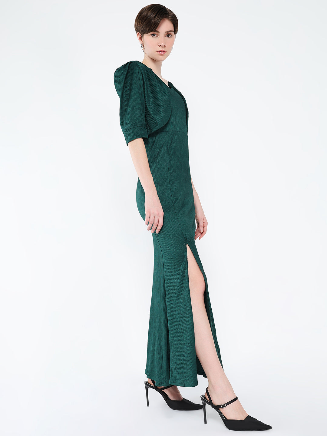 Women Solid Green A-Line Dress with Shrug