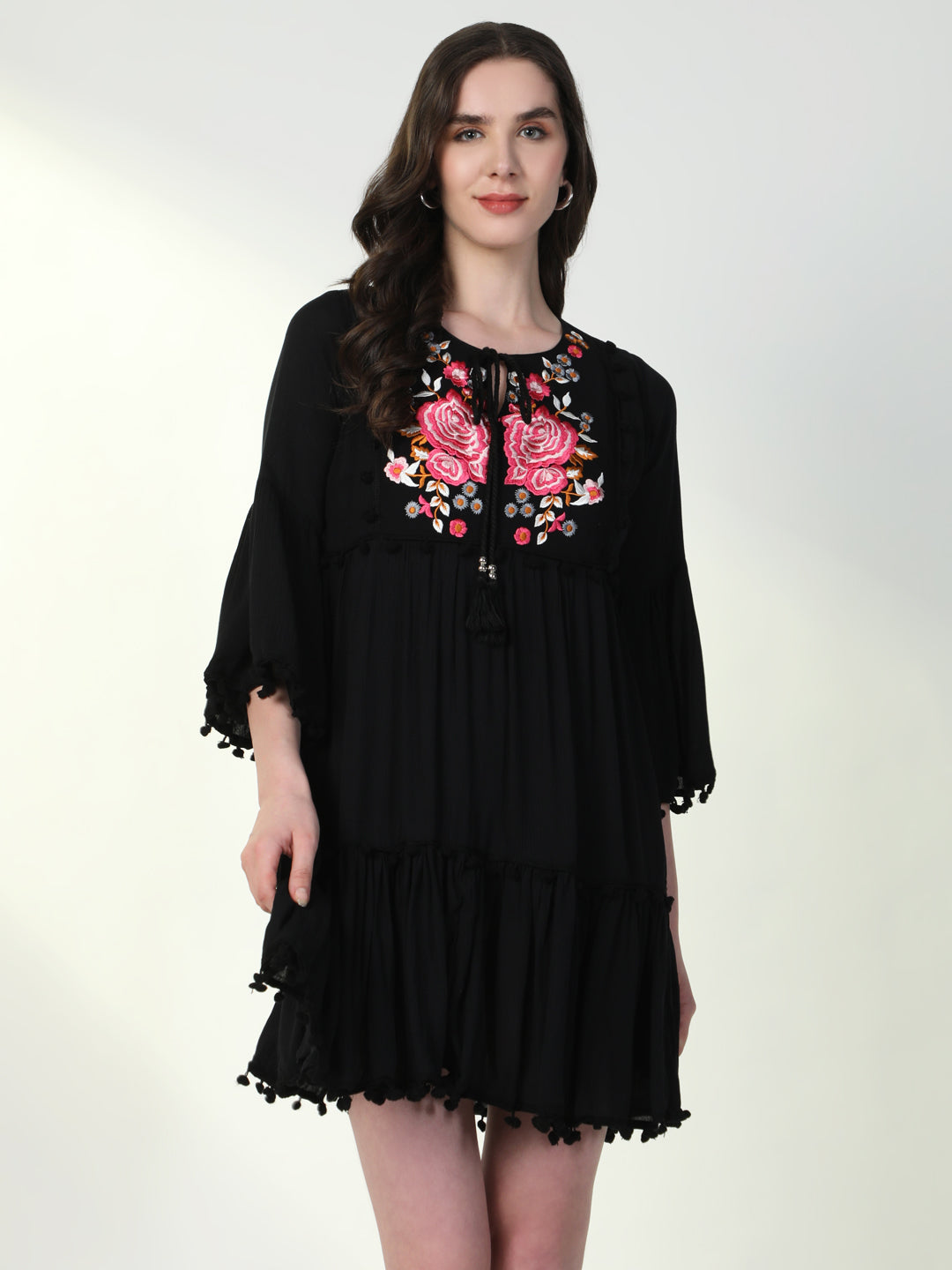 Women Floral Black Empire Dress