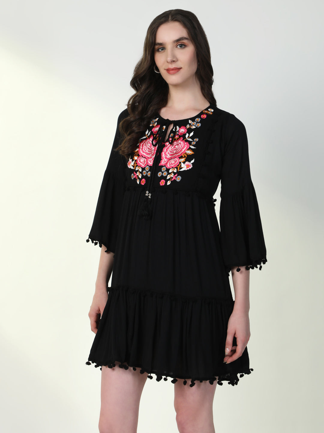 Women Floral Black Empire Dress