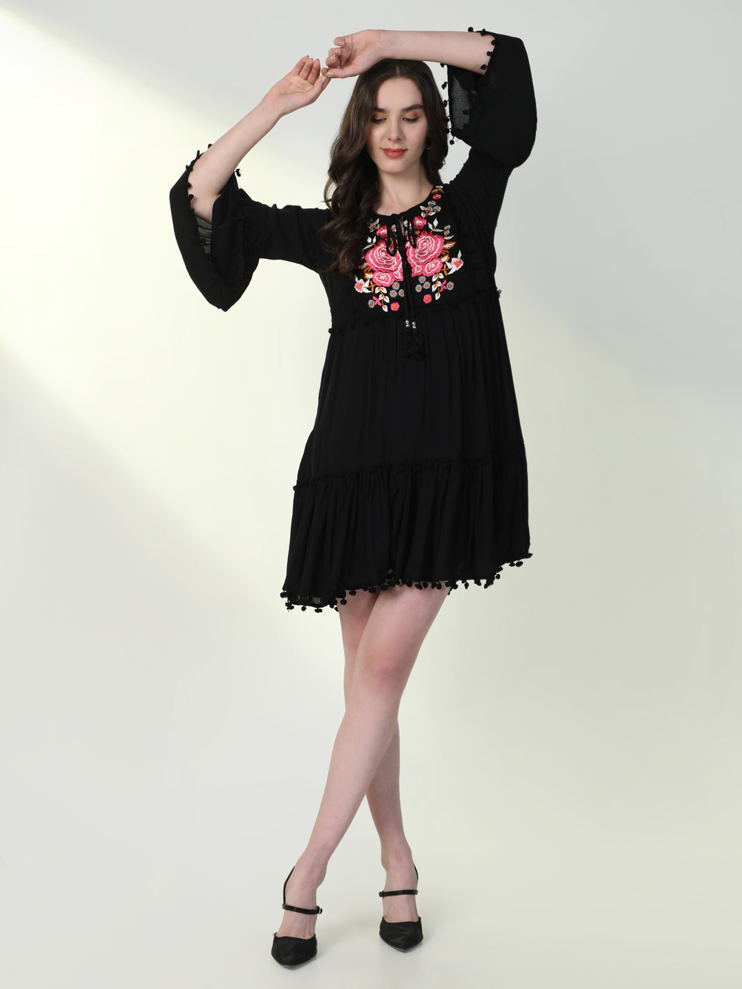 Women Floral Black Empire Dress