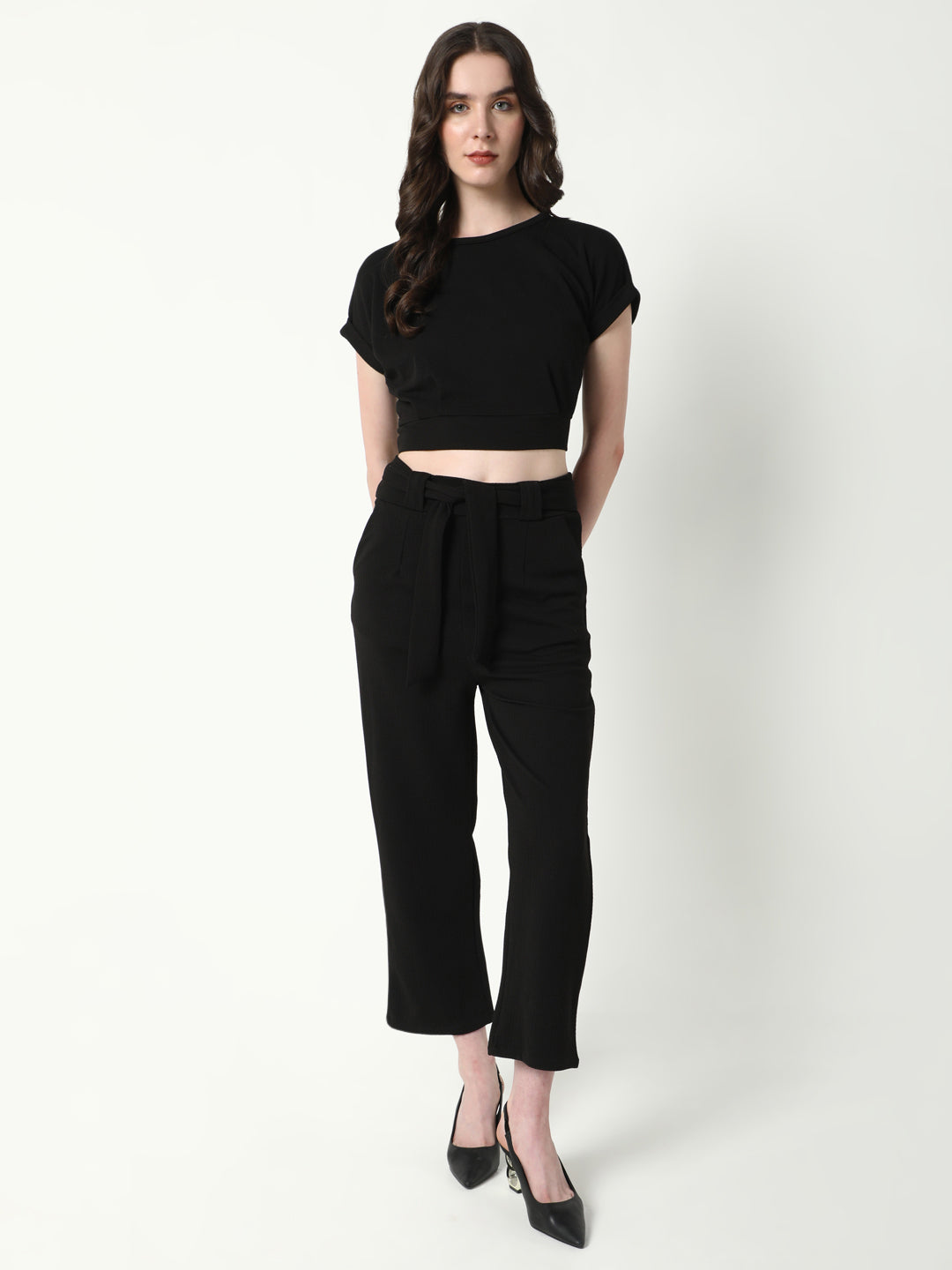 Women Black Solid Co Ords Set