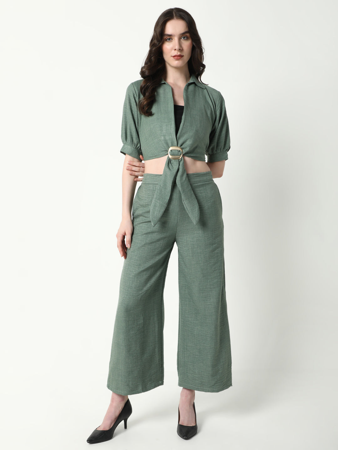 Women Green Solid Co Ords Set with Tube Top