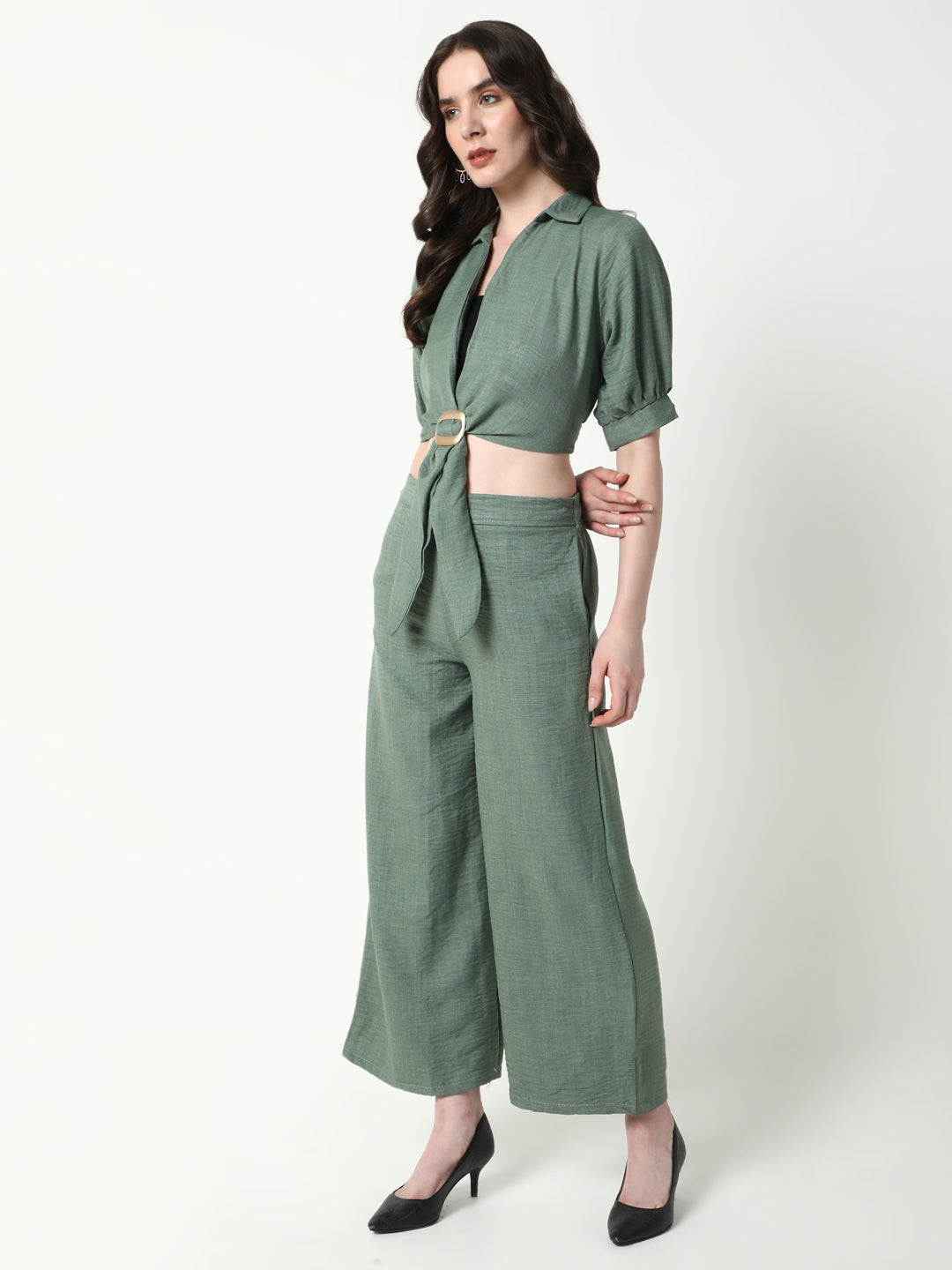 Women Green Solid Co Ords Set with Tube Top