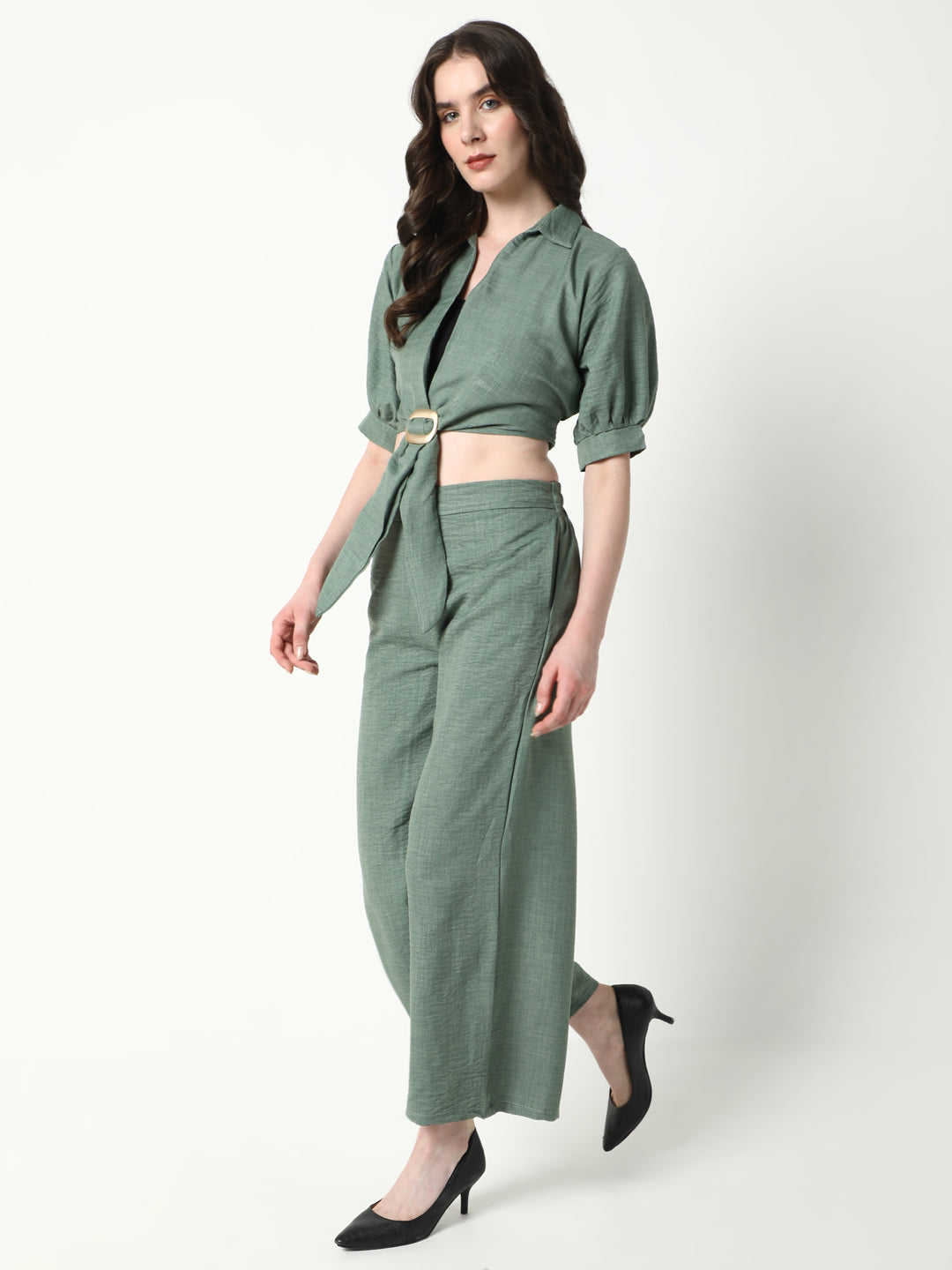 Women Green Solid Co Ords Set with Tube Top