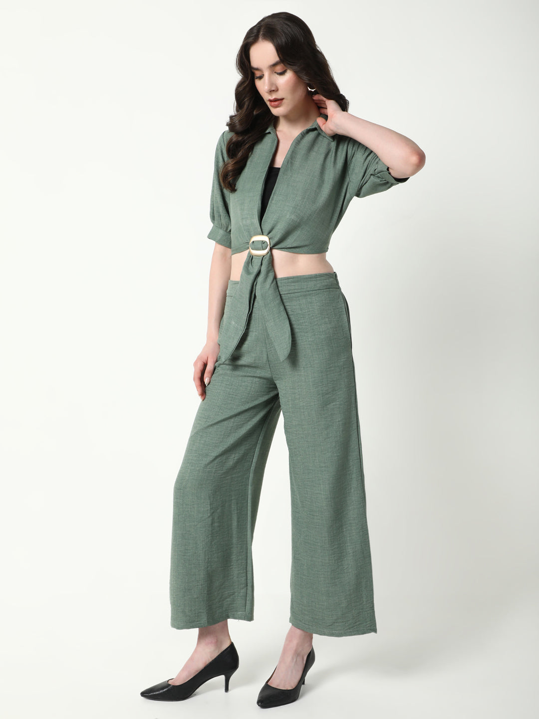 Women Green Solid Co Ords Set with Tube Top