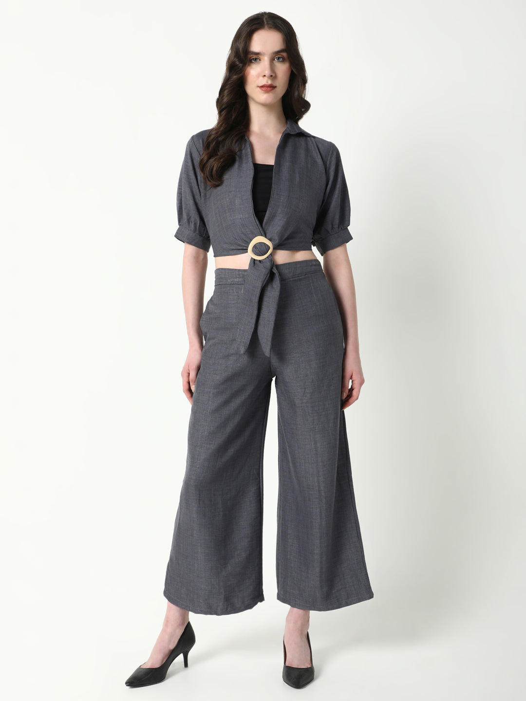 Women Grey Solid Co Ords Set with Tube Top