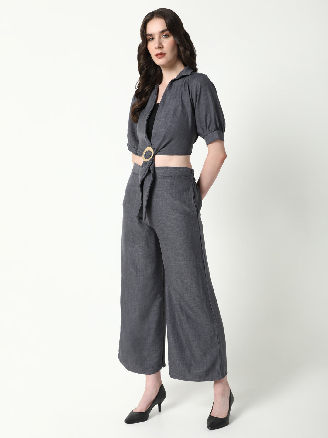 Women Grey Solid Co Ords Set with Tube Top