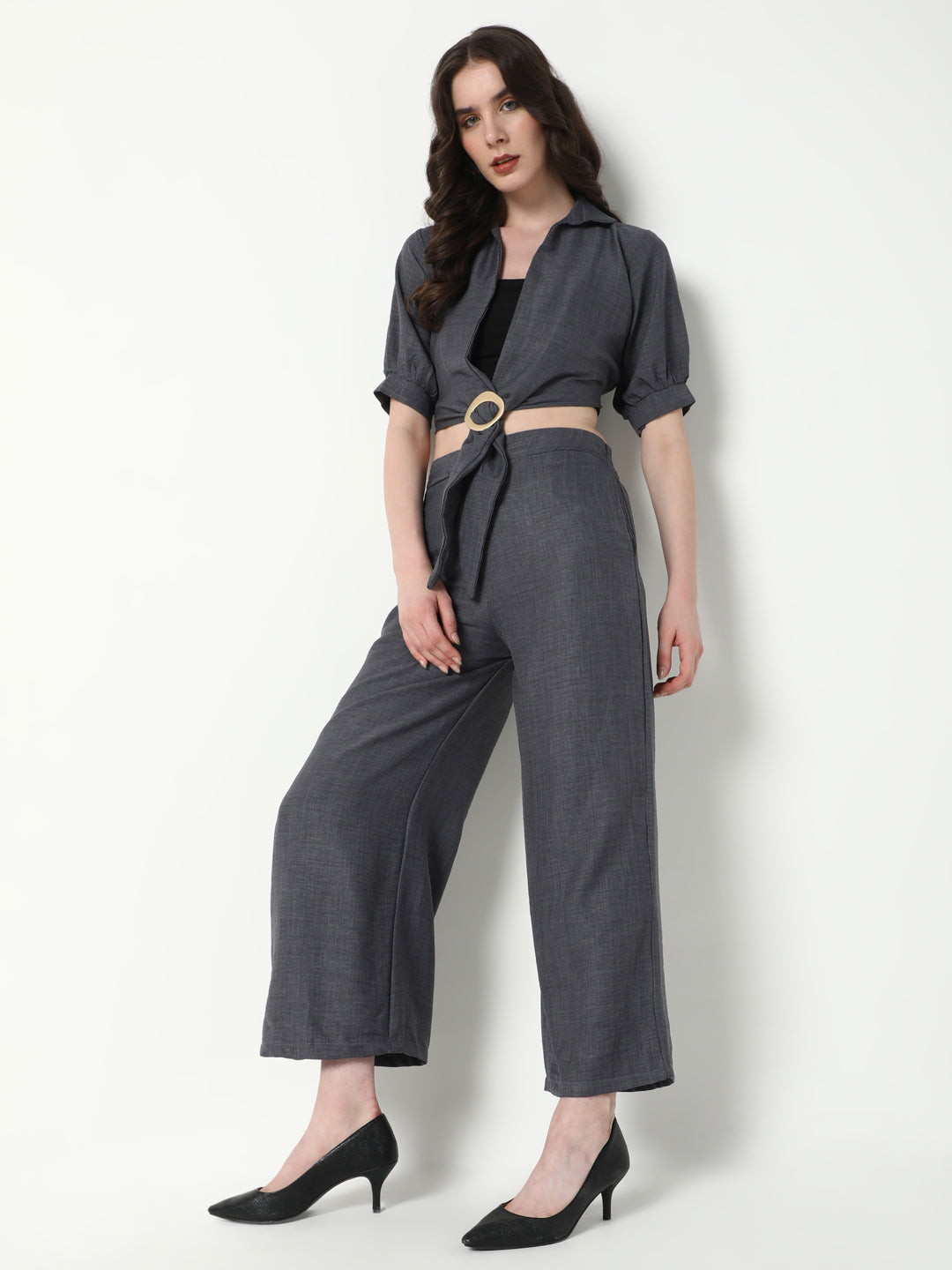 Women Grey Solid Co Ords Set with Tube Top