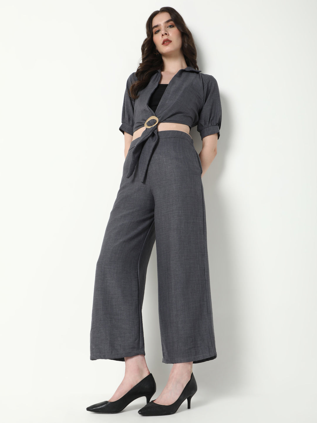 Women Grey Solid Co Ords Set with Tube Top