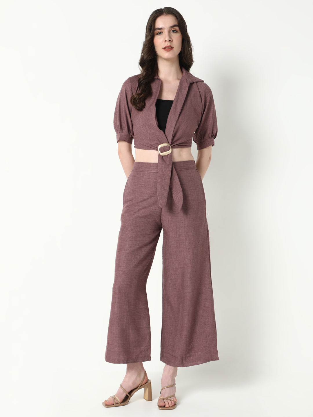 Women's Purple Solid Co-Ords Set with Tube Top