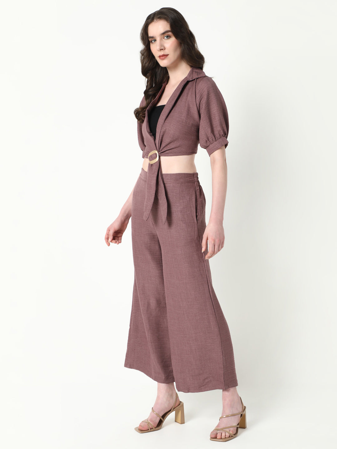 Women's Purple Solid Co-Ords Set with Tube Top