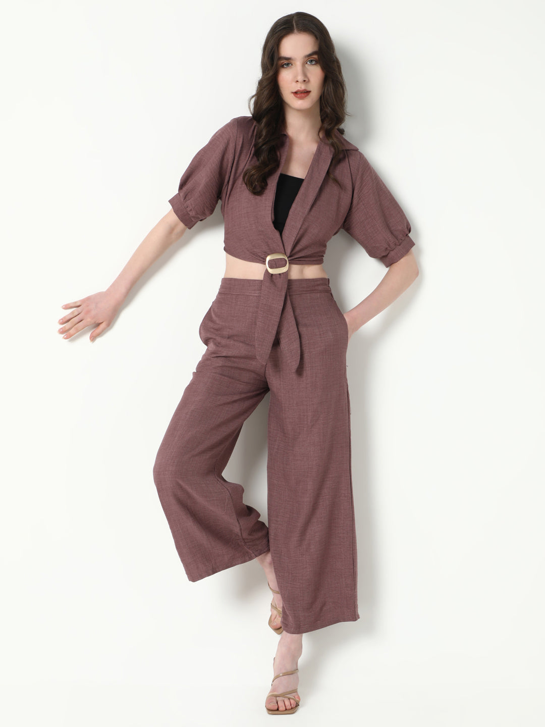 Women's Purple Solid Co-Ords Set with Tube Top