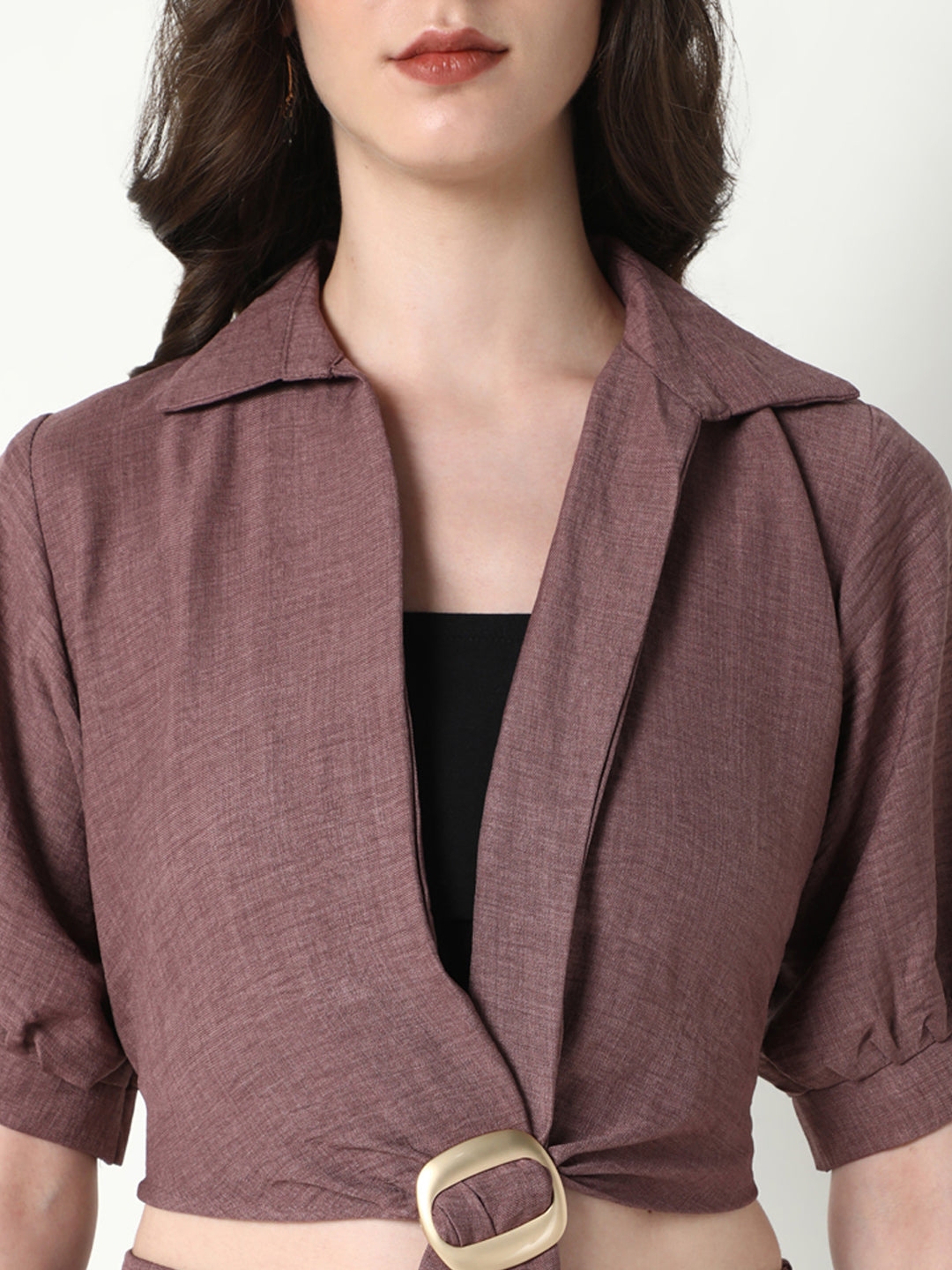 Women's Purple Solid Co-Ords Set with Tube Top