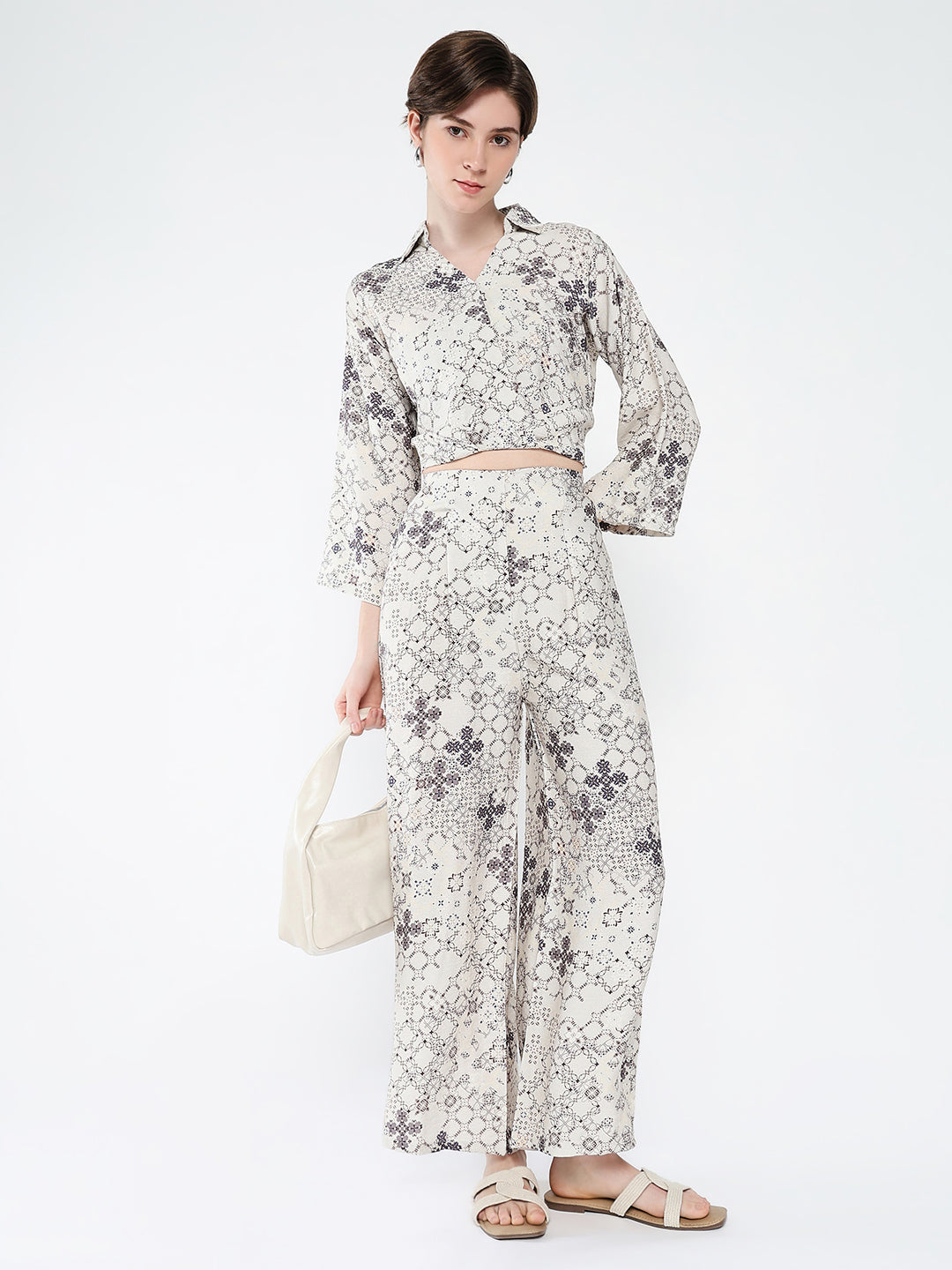 Women Cream Printed Co Ords Set