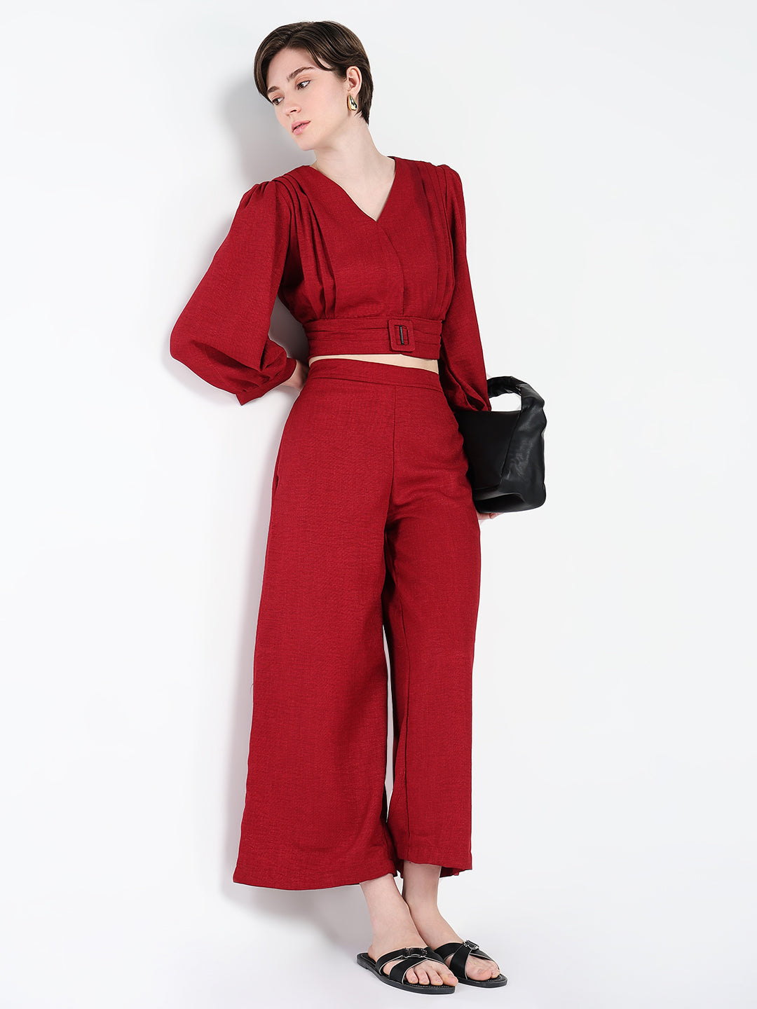 Women Red Solid Co Ords Set