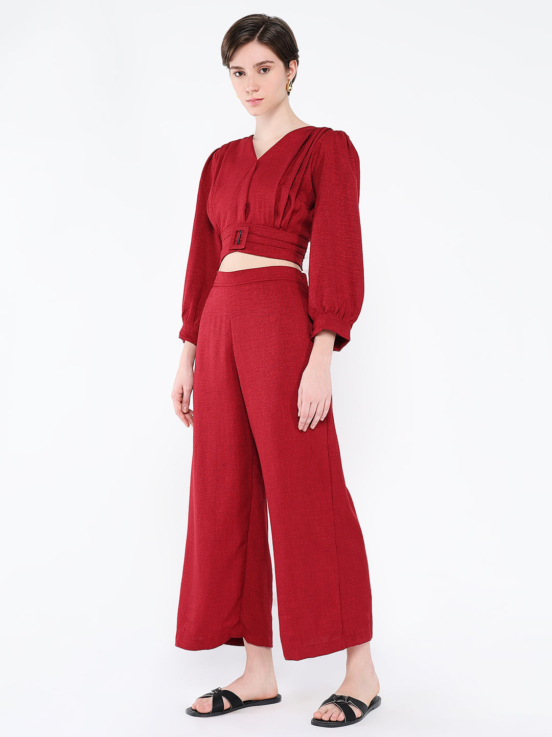 Women Red Solid Co Ords Set