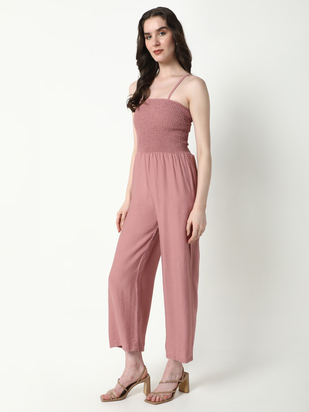 Women Mauve Solid Jumpsuit with Shrug