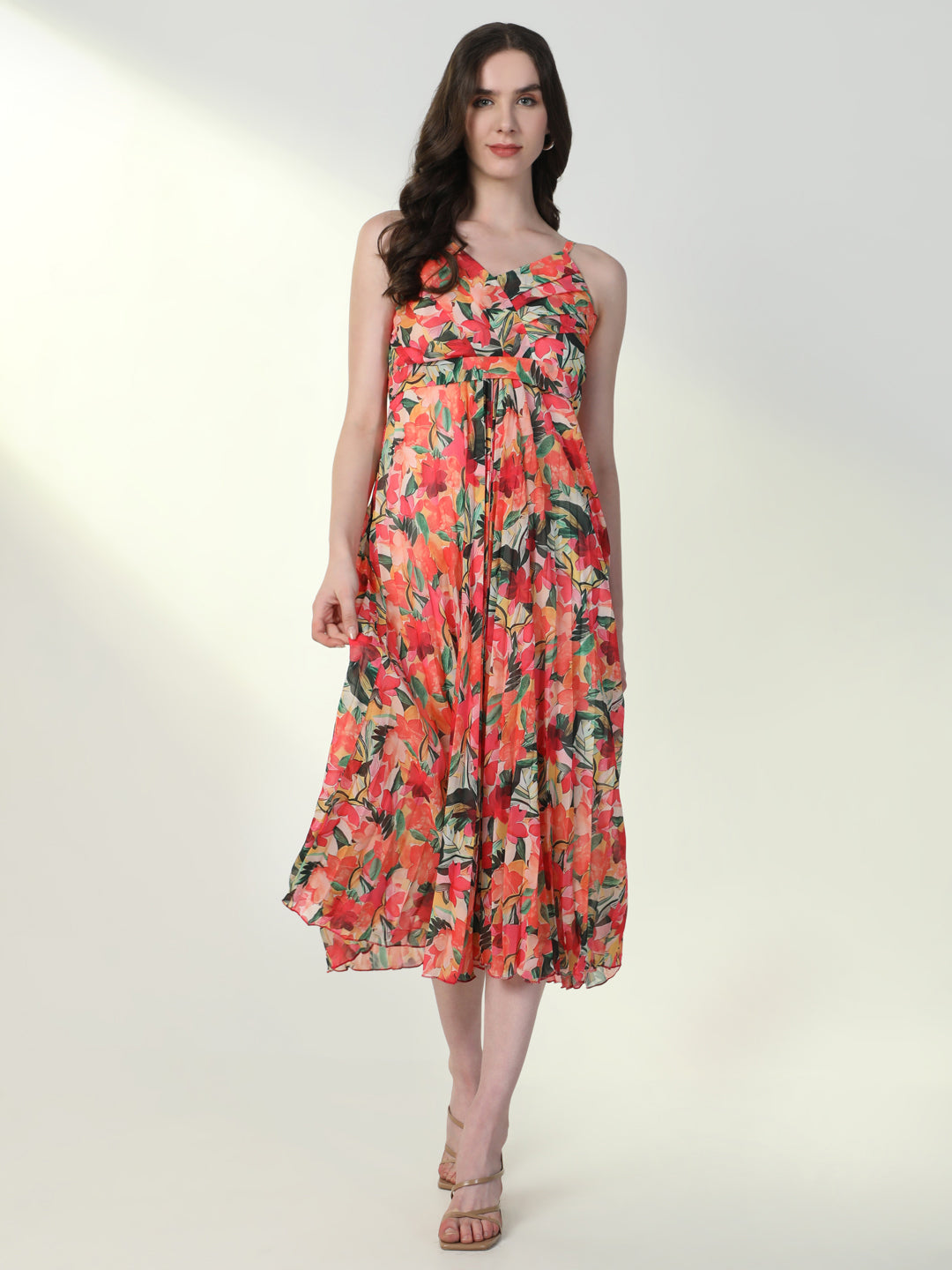 Women Floral Pink Flared Dress